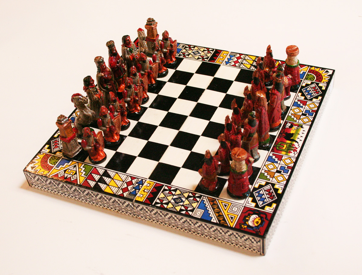 Handgefertigtes Schach- und Dame-Spiel aus Peru - Liebhaber-Stück